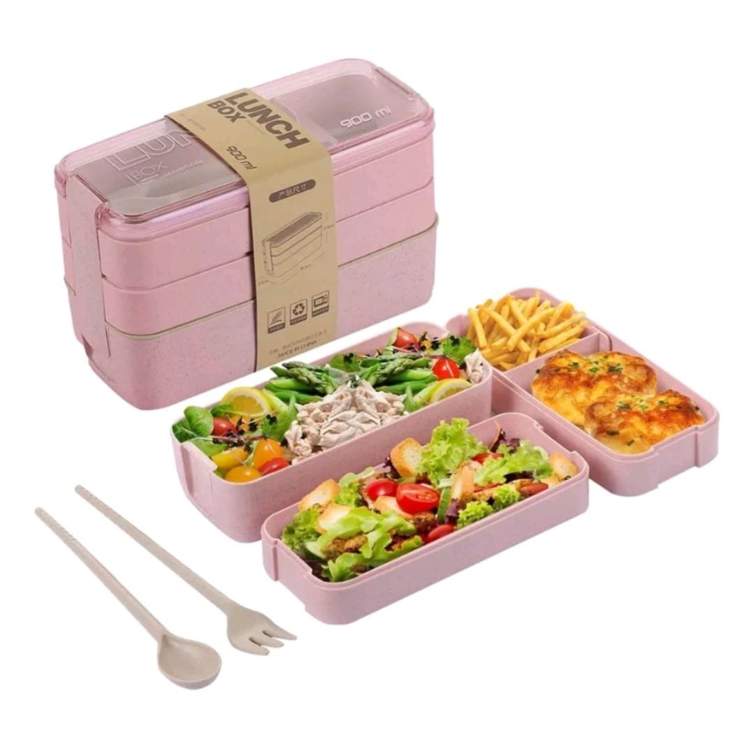 Marmita Fitness Lunch Box 900ml 3 Divisórias Cor Rosa