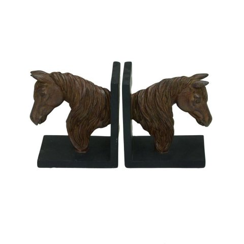 Porta Livro Decorativo Cavalo em Resina Marrom e Preto