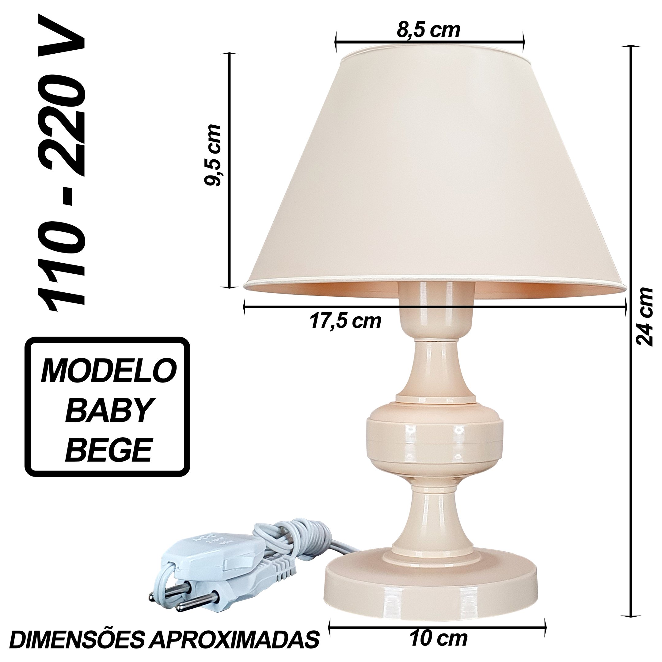 Abajur Infantil Baby Bege Quarto Sala Luminária Decoração Cor Bege - 2