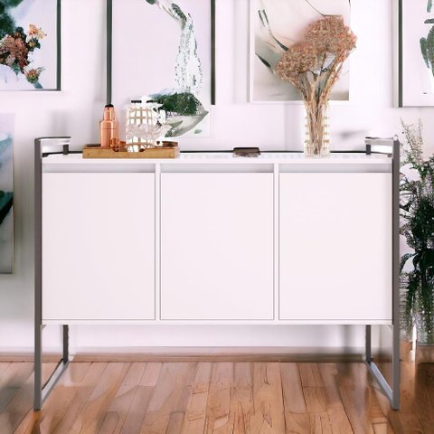 Buffet Industrial Aparador 3 Portas Tokyo - Branco Preto