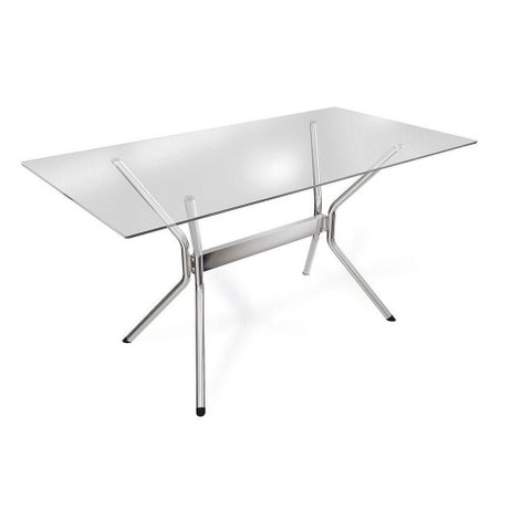 Mesa Loire Cromada com Tampo de Vidro Incolor 1,50m
