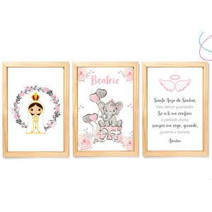 3 Quadrinhos Decorativos Infantil elefante nossa senhora: Pinus