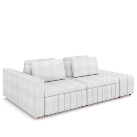 Sofá Ilha e Puff Sala Living 285cm Siesta M22 Boucle Branco - Mpozenato