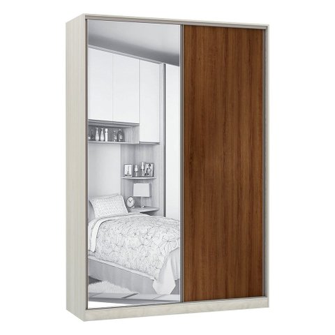 Guarda-roupa Solteiro Luciane 2 Portas de Correr 3 Gavetas Prime Plus Alumínio com Espelho 160 Cm