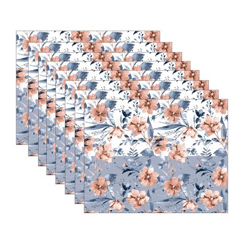 Kit Jogo Americano Floral/azul Branco - 8 Peças