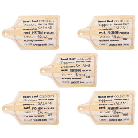 Kit 5 Tabua Grande 33x20cm Madeira Cozinha Servir Frios Top