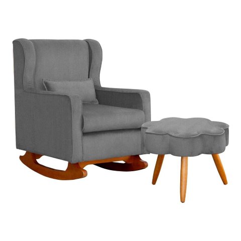 Poltrona C/ Puff Balanço Amamentação Aurora Suede Cinza - Lm Decor