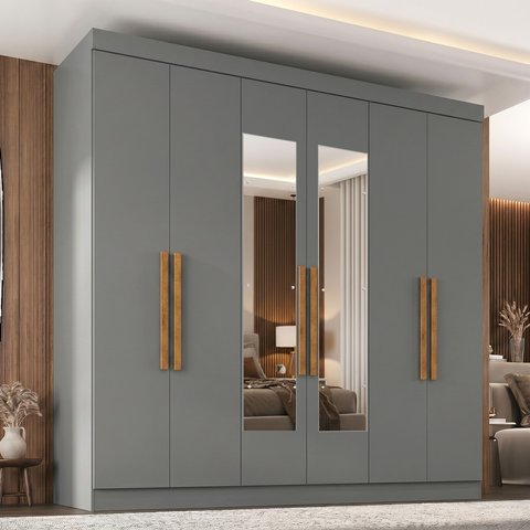 Guarda-roupa Casal com Espelho 6 Portas 2 Gavetas Paris 