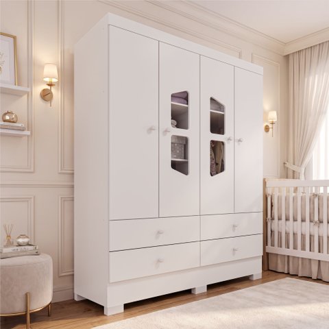 Guarda-Roupas Infantil Diamante New 100% MDF 4 Portas 4 Gavetas