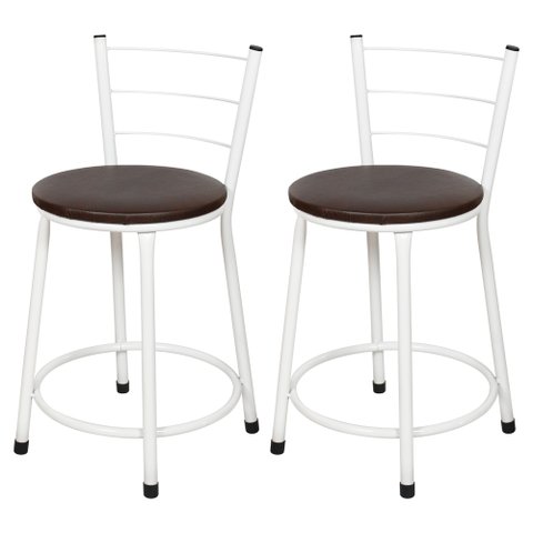 2 Banquetas Baixa para Cozinha Epoxi Branca:marrom