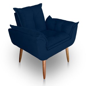 Poltrona Decorativa Paola Pes Palito Suede Azul Marinho