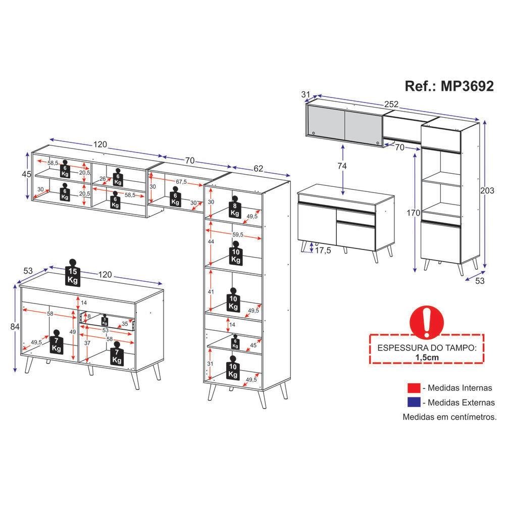 Cozinha Compacta 4 Pç com Armário e Balcão Mp3692 Veneza Gb Preta - 5