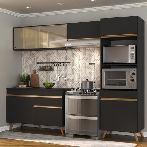 Cozinha Compacta 4 Pç com Armário e Balcão Mp3692 Veneza Gb Preta
