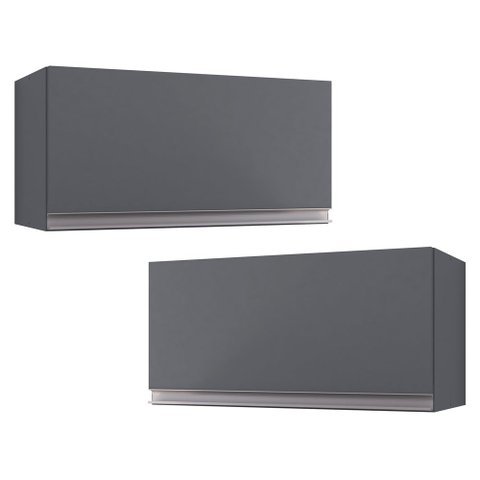 Kit 02 Armários Aéreo Geladeira Cozinha Andréia 60cm 01 Porta Cinza Escuro - Desk Design AJL Móveis 