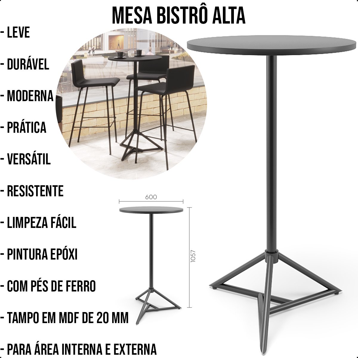 Mesa Bistrô Alta Aço Bar Cozinha Balcão Lanchonete - 3