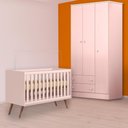Ver imagem 1 de Conjunto Berço Mini Cama Retrô e Guarda Roupa 3 Portas 2 Gavetas Rosa