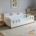 Ver imagem 1 de Cama Montessoriana Completa Nina com Colchão com Enxoval e Trança Azul 2,5m