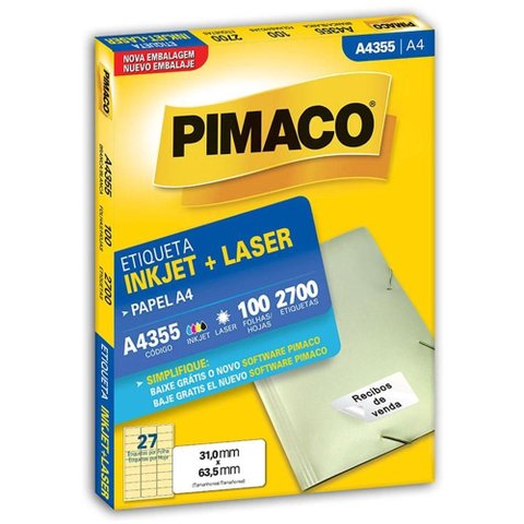 Etiqueta Adesiva A4355 31x63,5mm 100 Folhas - Pimaco