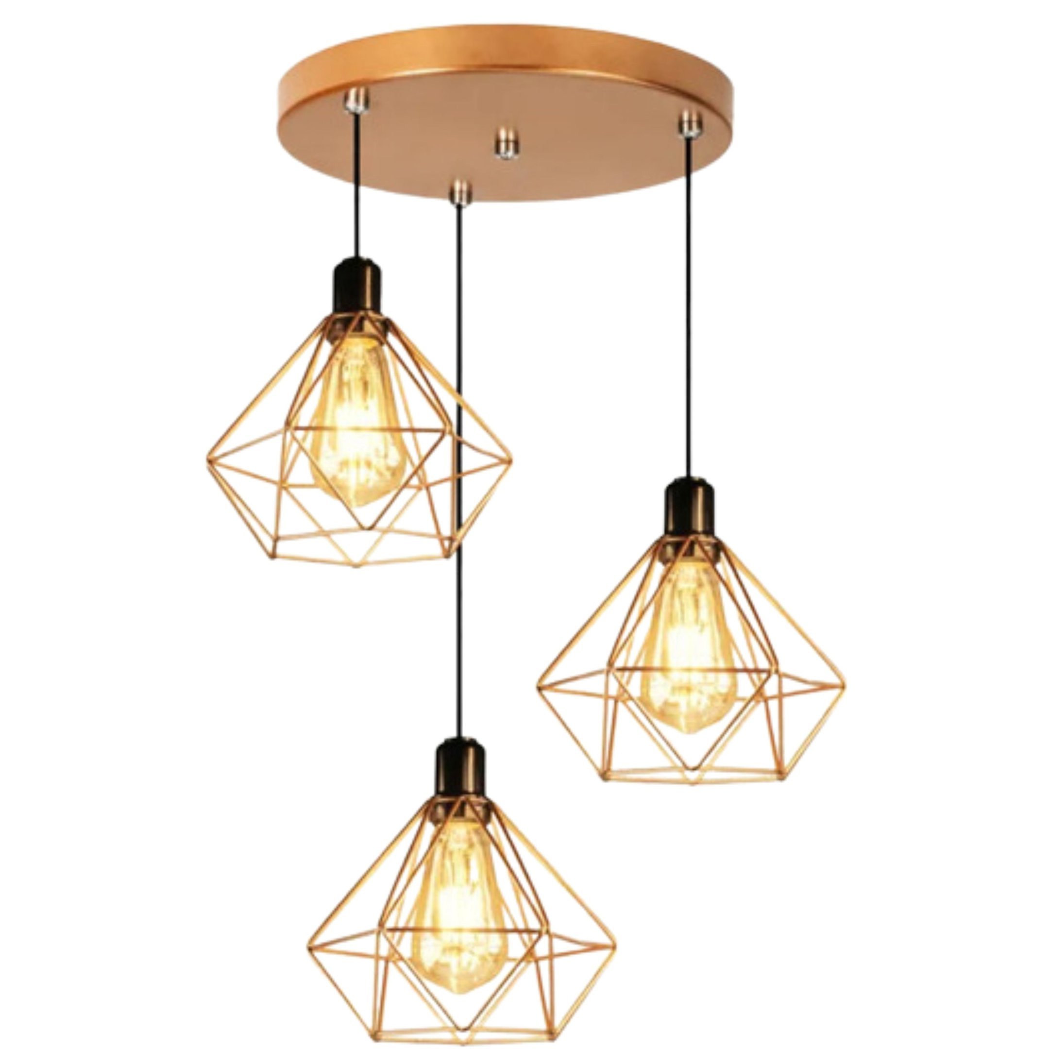 Trio Pendente Aramado Triplo Luminária Diamante Dourado | MadeiraMadeira