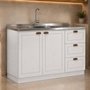Ver imagem 1 de Balcão para Pia Modelo Americano Provençal 2 Portas 3 Gavetas Frentes em MDF sem Tampo Branco