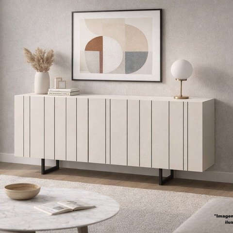 Buffet Aparador 100% MDF 4 Portas Frisado 180cm Pés em Metal Preto Luna