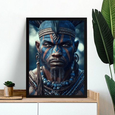 Quadro Orixá Ogum - Face 24x18cm - com Vidro:moldura Branca