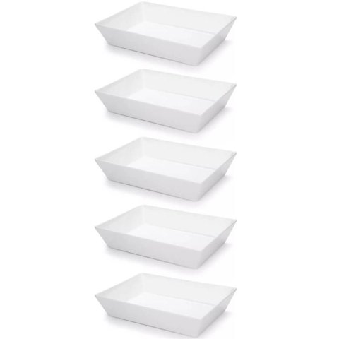 Kit 5 Travessas Retangulares 2,2L Brancas Salada Sobremesa Petisco Cozinha Restaurantes Coza