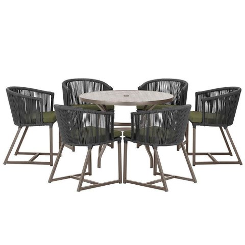 Mesa e 6 Cadeiras Jantar Noronha Marrom E13 Trama Original Preto