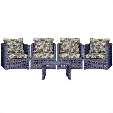Mesa e 4 Poltronas Madri Corda Náutica Estofado 6 Trama Azul