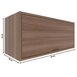 Armário Aéreo Multiuso Flutuante Parede Cozinha 1 Porta Basculante MDF Organizador Marrom Madeira - 3