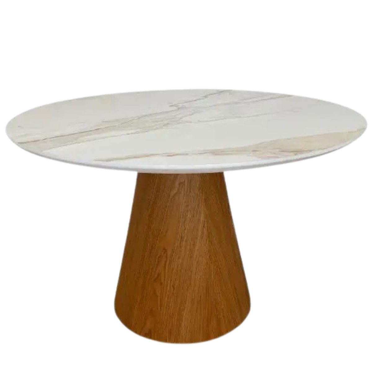 Mesa de Jantar Cone Redondo 160 Cm Base Freijó Tampo Mármore Branco Extra