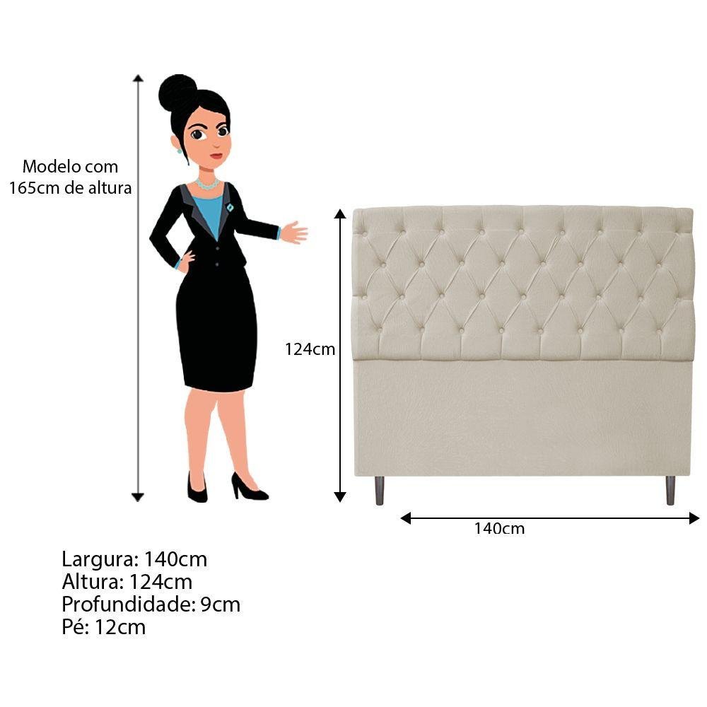 Cabeceira 140Cm Casal Suede Bege - 3