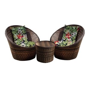 Conjunto de Poltronas Fibra Sintética Bola - 2 Poltronas + 1 Mesa Centro - Tecido Saquarema