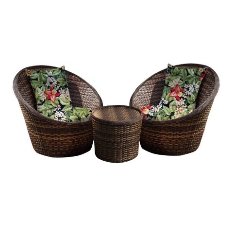 Conjunto de Poltronas Fibra Sintética Bola - 2 Poltronas + 1 Mesa Centro - Tecido Saquarema