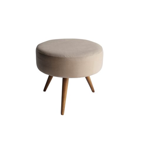 Puff Decorativo Redondo Pés Palito Suede Cor:Suede - Bege