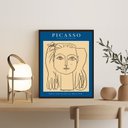Ver imagem 1 de Quadro Poster Picasso Minimalista Azul mulher 24x18cm - com Vidro:madeira Preta