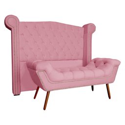 Conjunto Sienna Cabeceira e Recamier King 195 Cm Suede Rosa Barbie - LM DECOR - 1