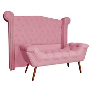 Conjunto Sienna Cabeceira e Recamier King 195 Cm Suede Rosa Barbie - LM DECOR