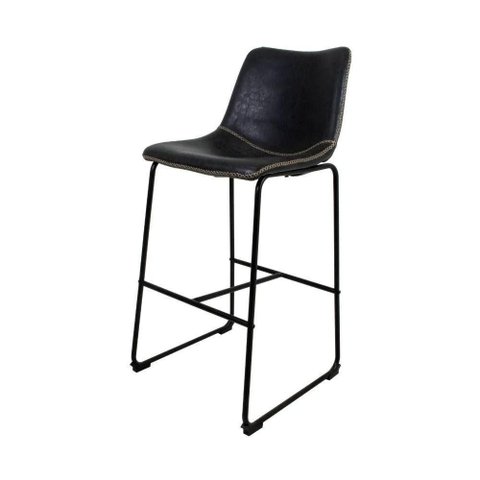 Banqueta Munich Estofada Preta com Encosto 74cm Base Metálica
