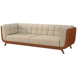Sofá 3 Lugares 240cm Coin Pu Caramelo | Bouclé Suave Off White - Sallar Home - 7