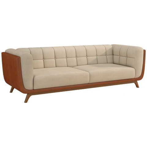 Sofá 3 Lugares 240cm Coin PU Caramelo | Bouclé Suave Off White - Sallar Home