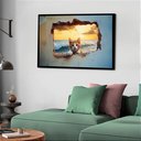 Ver imagem 1 de Quadro Decorativo Gato Muro Praia - 50x70cm:moldura Branca