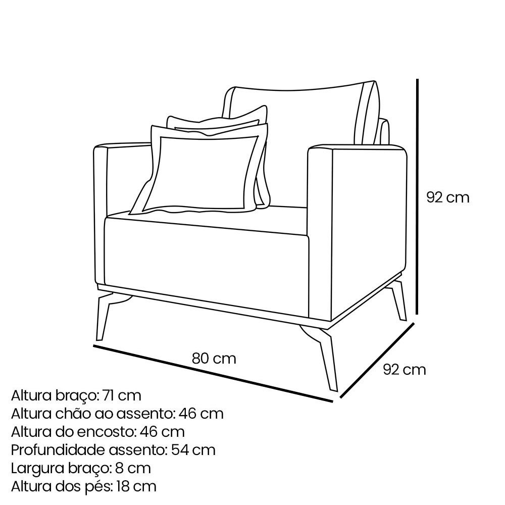 Kit Poltrona e Sofá Living 2 Lugares 1,80m Sirius Linho Pés Metálicos - Pallazio Dourado - 10