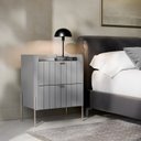 Ver imagem 1 de Mesa de Cabeceira Canto Lateral de Cama Quarto Moriah 45cm Cinza com Champagne