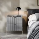 Ver imagem 3 de Mesa de Cabeceira Canto Lateral de Cama Quarto Moriah 45cm Cinza com Champagne