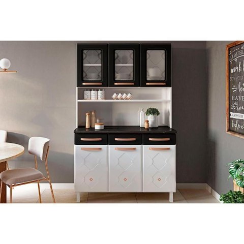 Kit de Cozinha Compacta Mirage New Aço 6 Portas e 3 Gavetas 120cm Branco-preto - Telasul