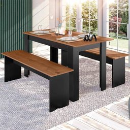 Jogo de Mesa com Dois Bancos Natura Preto Primor Zanzini - 1