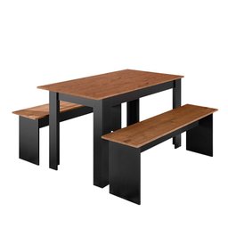 Jogo de Mesa com Dois Bancos Natura Preto Primor Zanzini - 2