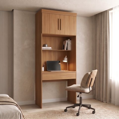 Escrivaninha Modular com 1 Gaveta 100% MDF Smart Marrom/Cinamomo