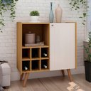 Ver imagem 1 de Buffet com Adega 80cm Porta Frisada Pés de Madeira 100% Mdf Cor:cinamomo com White Laca Frisado